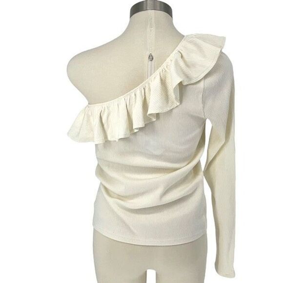 J.Crew‎ Womens Ribbed Ruffled Neck One Shoulder Top Blouse Cream Size Medium NWT - Picture 5 of 9